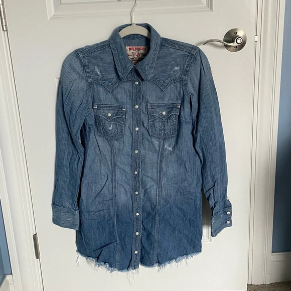 True Religion Dresses & Skirts - True Religion Rocky western denim chambray shirt Dress 29120